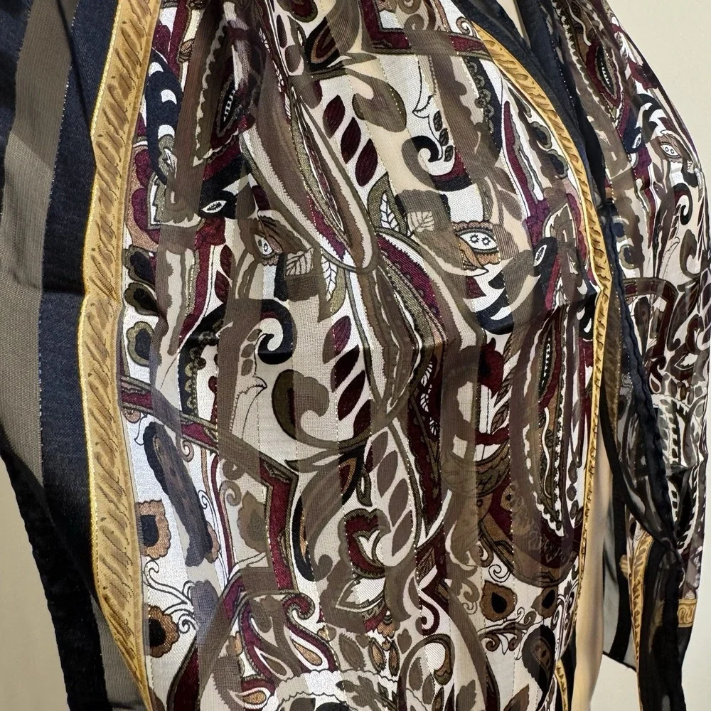 Scarf Burgundy Burnout Paisley‎ Stripe Black Shimmer Purse Scarf Gold